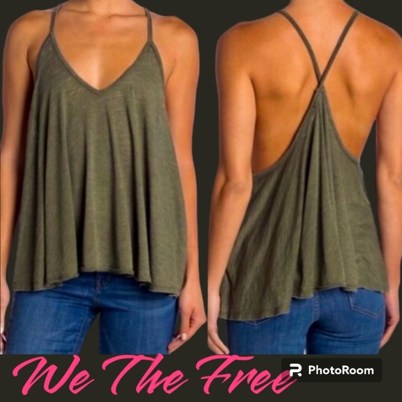 Oversized Ribbed Knit TRIANGLE Backed Cami Tank Tunic in Army Olive Med to XL - Picture 3 of 6